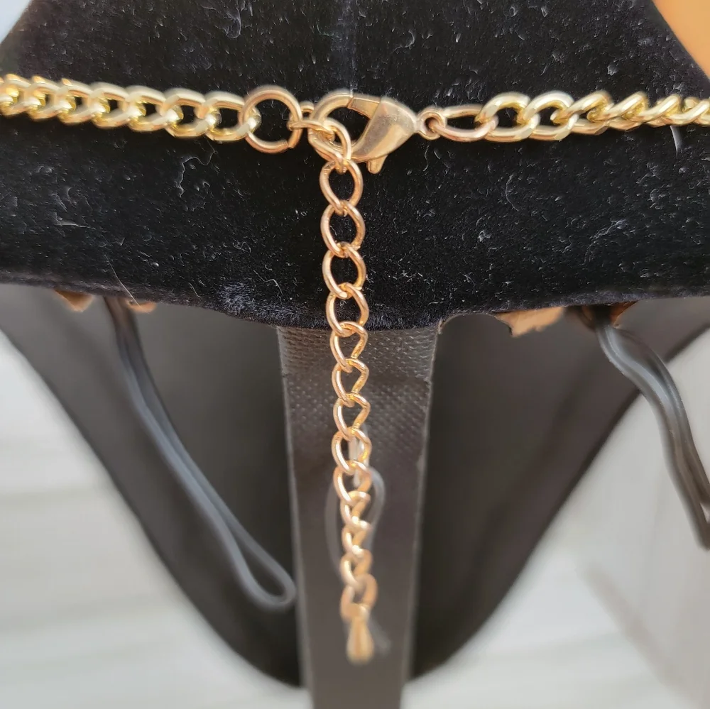 Genuine Tiger's Eye Gold Tone Multi Strand Bib Statement Necklace